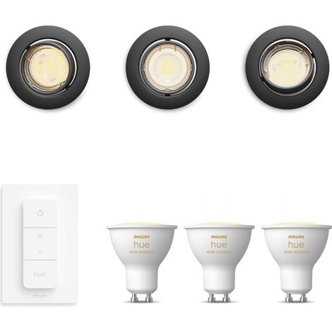 Philips Hue Peridot Set mit 3 nicht schwenkbaren Einbaustrahler GU10 (Schwarz) Warm bis Kaltweißes Licht - Inkl. Dimmschalter - White Ambiance (1/5)