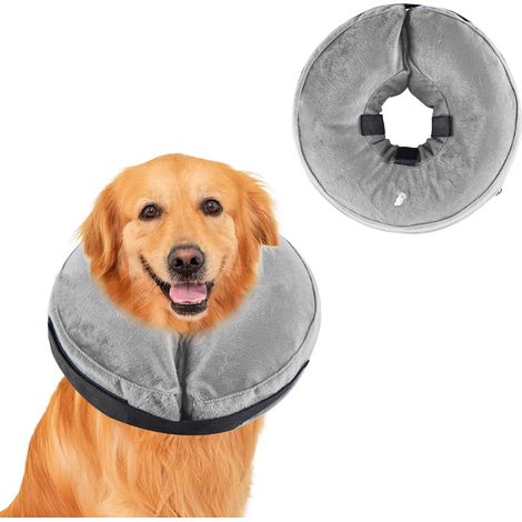 Collerette Gonflable pour Chien, Ajustable Collier de Récupération Chat Cône de Cicatrisation pour Chien Collier de Protection pour Anti Lechage & Morsure Après Une Chirurgie (Gris, M)
