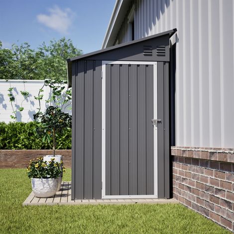 Abri de jardin métal 4x8 ft (122x244 cm) gris, porte verrouillable, 2 aérations, rangement outils pour jardin terrasse, métal + gris (1/5)