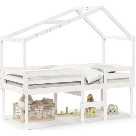Maison Exclusive - Hochbett mit Dach Weiß 90x190 cm Massivholz Ki