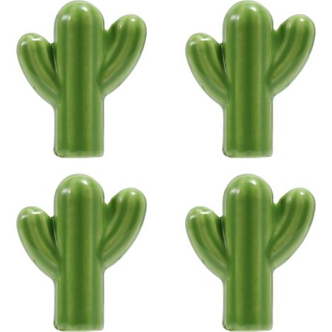 （4Pcs） Poignée en Céramique Boutons de Meuble en Forme de Cactus Boutons en Céramique pour Chambre d'enfant Armoires Bibliothèque (Vert) (1/4)
