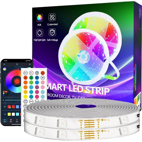 Ruban LED RGB 10M Ultra Fin Privé Modèle avec Contrôle Bluetooth APP et Télécommande 44 Touches – Bande LED 3535, Synchronisation Musicale, Éclairage Gaming et Ambiance Chambre (1/4)