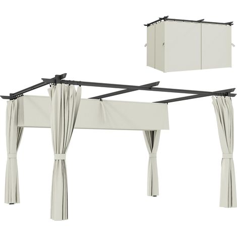 Pergola 3 x 3 m avec Auvent Rétractable et Rideaux, Abri de Soleil UPF30+ pour Jardin, Terrasse, Extérieur (1/5)
