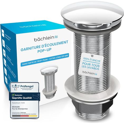 - Waschbeckenablauf - Pop-up-Ventil - Druckbetrieben ohne Überlauf - Für Standardspülen - Chrom - 32 cm (1/5)