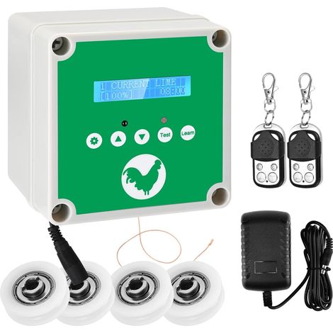 Ouvre-Porte de Poulailler Automatique avec Minuterie & 2 Télécommandes, Système Levage Porte IP65 Étanche Alimenté par Pile ou Solaire Vert - (1/5)