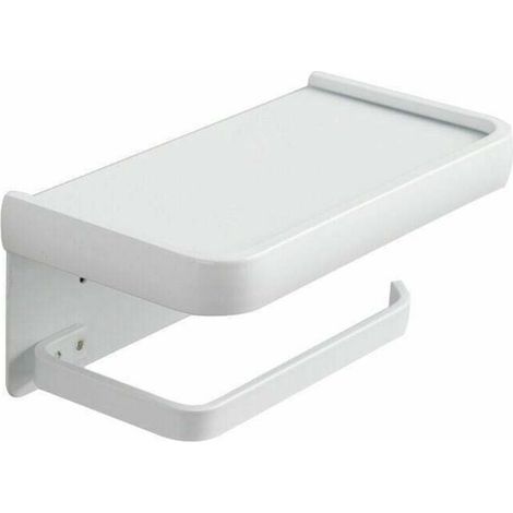 Porta carta igienica adesivo, porta carta igienica a parete con ripiano in acciaio inox, porta carta igienica senza fori per bagno e cucina (doppio strato, bianco)