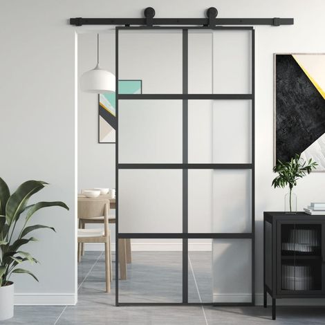 Porte coulissante, Porte Moderne robuste noir 102, 5x205 cm verre trempé aluminium, ASAF34058 DESIGN IN (1/5)