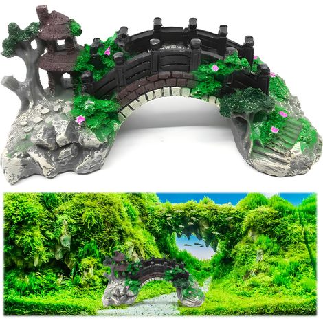 Aquarium Pont Ornement,Décoration de Pont de Jardin,Aquarium Decoration Plantes Pont coloré Pavillon Arbre Rocaille,Aquarium Résine Arch Bridge Pont Artificielle Modèle pour Fish Tank