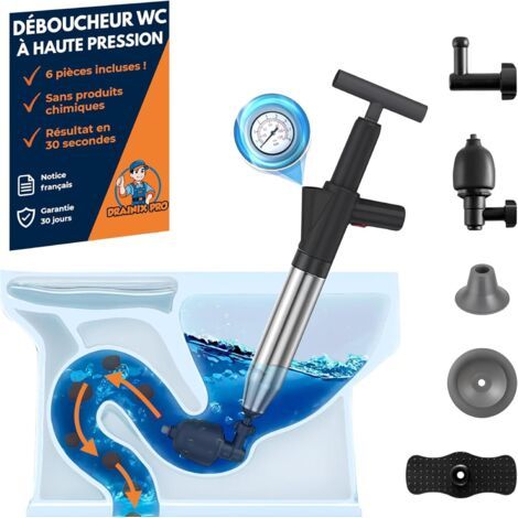 Déboucheur Canalisation à Air Comprimé, Ventouse Déboucheur WC, Évier et Douche pompe professionnel pour Déboucher Canalisation, Siphon et Tuyaux + notice en FRANCAIS