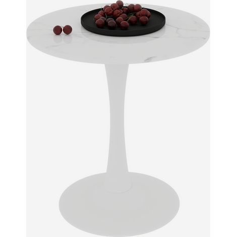 CHICFURN Tavolo da pranzo rotondo 70x70 cm effetto marmo grigio e bianco, per 2-4 persone (1/5)