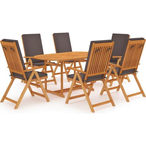 vidaXL Set de comedor para jardín 7 piezas teca maciza y cojines gris (1/5)