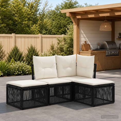 vidaXL Ensemble de canapé de jardin 4 pcs Noir polyrotin (1/5)