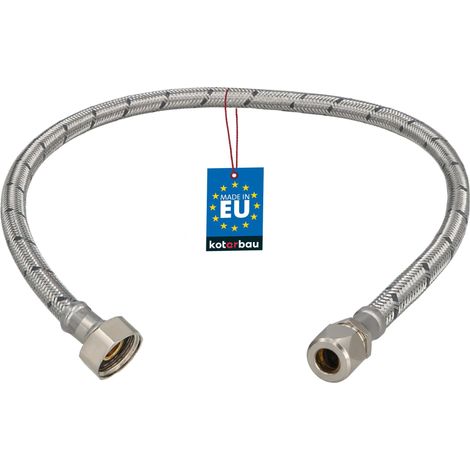 KOTARBAU® Flexible Robinet 1/2" x 3/8" - Tuyau Robinet Cuisine 60 cm - Écrou Tournant x Raccord à Sertir - Rallonge Robinet Cuisine Flexible - Tuyau Flexible Plomberie - Acier Inoxydable - Argent (1/4)