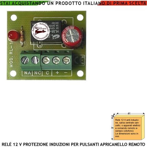 Relè 12 V Interfaccia Pulsante Citofono Protegge da Correnti Indotte gli Apparati Connessi Come Centrale Cancello Automatico Salva le Apparecchiature da Scariche Dovute al Cablaggio Vicino Alla Rete