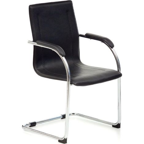 Poltrona ufficio sedia attesa slitta acciaio cromato eco pelle mod. Stand nero (1/2)