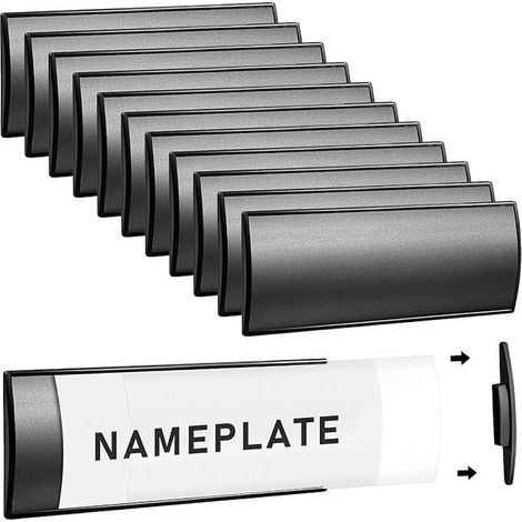 Aluminum Name Plate Holder for Office Door, Wall Brackets, Curved Metal Name Card Holders 8×21cm with Plastic Film and Adhesive Tape, for Office, Room and Wall, Black (1/5)