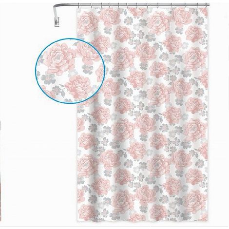 TRADE SHOP - Tenda Per Doccia Vasca Da Bagno 12 Ganci Stampa Fiori Rosa Grigi 240x200cm 87576 -