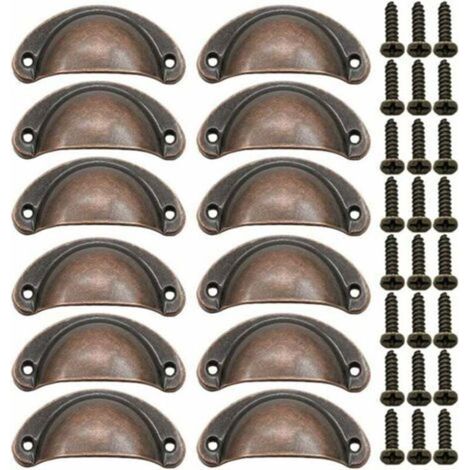 12 Pièces Poignée de Porte Coquille, Rétro Poignées de Porte, Poignées de Meubles Traditionnelles en Demi Lune Avec Vis, pour Tiroir, Armoire, Commode (Bronze Rouge)