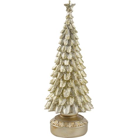 Figura de árbol de Navidad en miniatura de resina con acabado en oro claro.