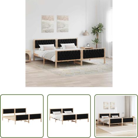 vidaXL Polyester Kopfteil - Bettrahmen Schwarz 200 x 200 cm Massives Kiefernholz (1/5)