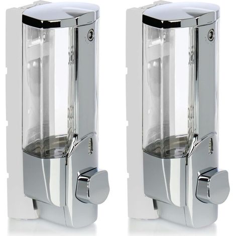 2x Wandseifenspender - Wandmontierter, nachfüllbarer Seifenspender - Seifenspender für Duschgel und Shampoo (Chrom)