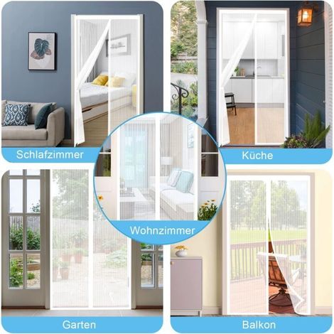 Moustiquaire de porte magnétique 140x210 CM – Polyester Blanc – Installation rapide sans outils – Protection contre insectes volants (1/5)