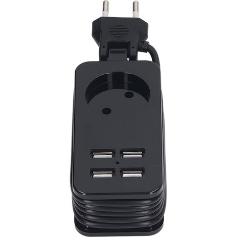 EU Plug Power Strip 1200W 10A Fireproof European Plug Adapter with 4 USB Port for Smartphones Tablet 250V Black