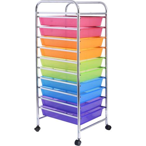 Carrello con ruote a 10 cassetti e telaio cromato