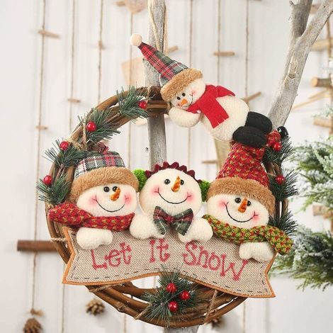 Weihnachtskranz als Türdekoration, hängende Weihnachtsgirlande für die Haustür, Schneemann-Elch-Kranz, Wandweihnachtsdekoration, hängende Fensterdekoration für Wohnzimmer und Kinderzimmer (1/5)