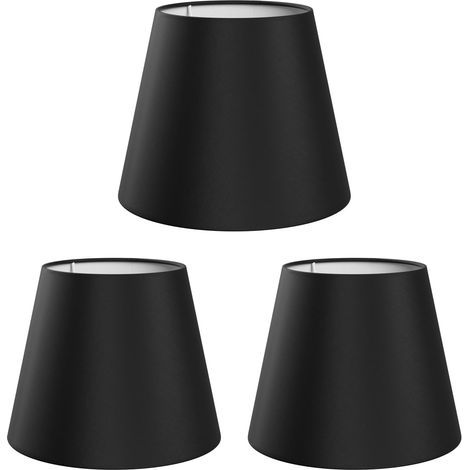 3 Abat-jour, Tissu, Noir Mat, Diamètre 200mm, Anneau Réducteur Inclus, Pour Lampe Table Et Plafonnier
