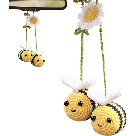 Abeille au Crochet Ornement de Voiture Pendentif en Tricot de Fleur d'abeille Crochet Décoration Suspendue de - MMCD-ZGL-05198 (1/5)