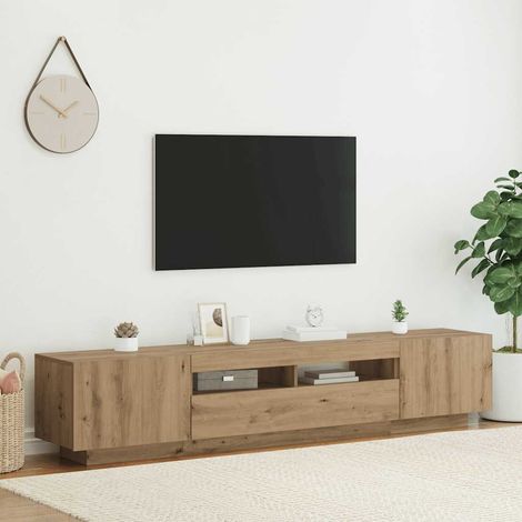 vidaXL Mueble de TV luces LED madera roble artisan 200x35x40 cm (1/5)