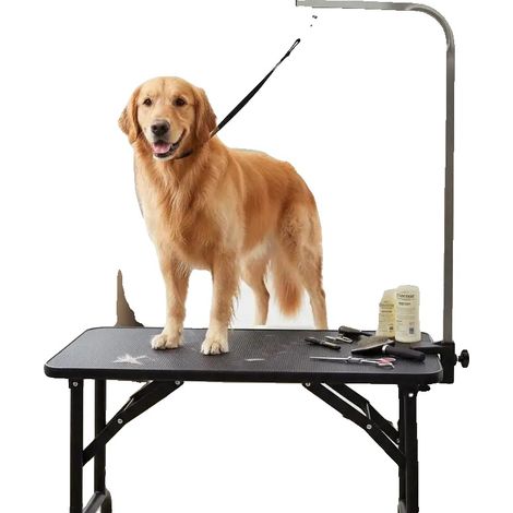 Tavolo per la toelettatura dei cani, altezza regolabile, superficie antiscivolo, nero (1/2)