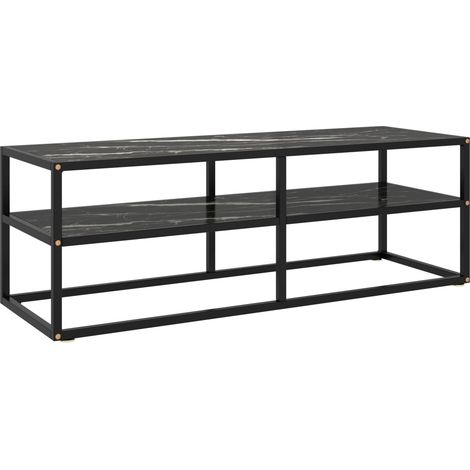 TV-Schrank Schwarz mit Hartglas Marmor-Optik 120x40x40 cm