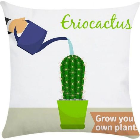 Taie D’Oreiller Coton Linen - Motif Cactus Imprimé Des Deux Côtés - Pour Canapé Chaise Lit Bureau Voiture - 40x40 cm (1/5)