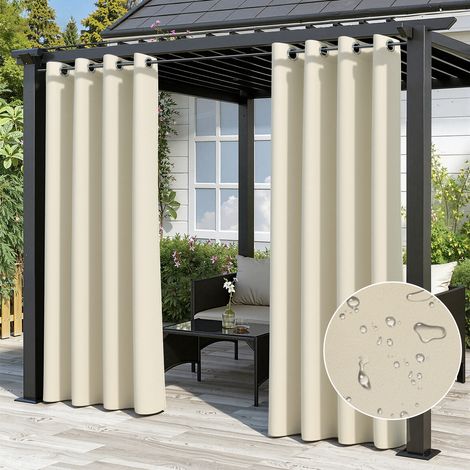 Jiubiaz 2 Stücke Outdoor Vorhang Gardinen 132 x 274 cm Verdunkelungsvorhang mit Ösen Blickdicht Garten Patio Balkon Beige (1/5)