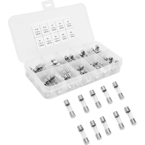 100 Pièces Fusible Verre Rapide 0.2A à 20A - Kit de Protection Électrique