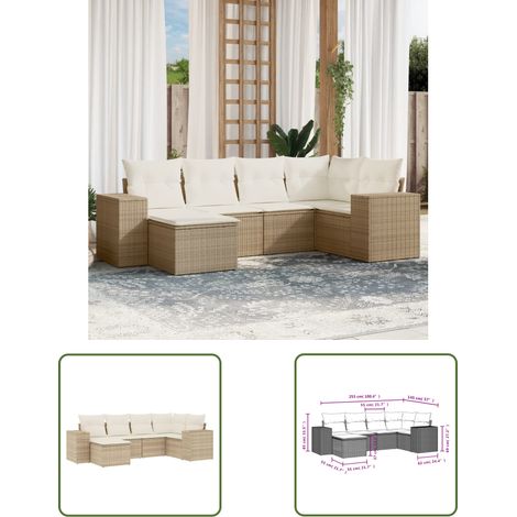 The Living Store 6-tlg. Garten-Sofagarnitur mit Kissen Beige Poly Rattan - Gartenmöbel - Sofasatz - Rattan Möbel - Outdoor Furniture - Lounge Set