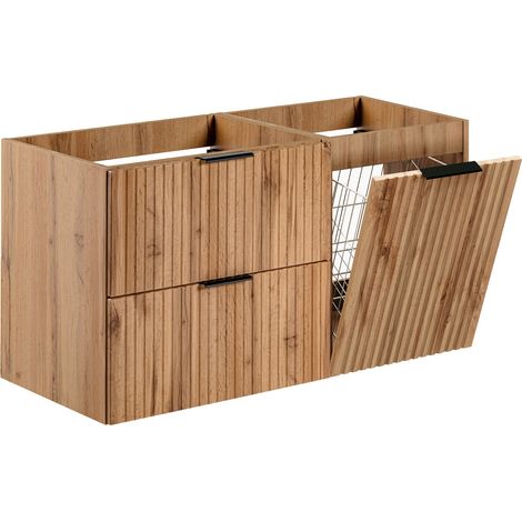 Furnidea - Meuble suspendu sous vasque avec panier à linge ADEL CHÊNE 100 cm - 2 tiroirs - Façades rainurées (1/5)