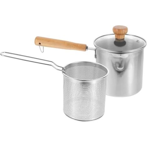 1 ensemble de casseroles en acier inoxydable avec couvercle pour friteuse compacte pour repas rapides, essentiel pour le petit déjeuner et les collations et design sûr (1/5)