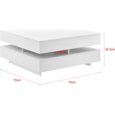 Mesa de centro de salón con 4 compartimentos de almacenamiento 75 x 75 cm 15 mm blanco brillante 03 0006141