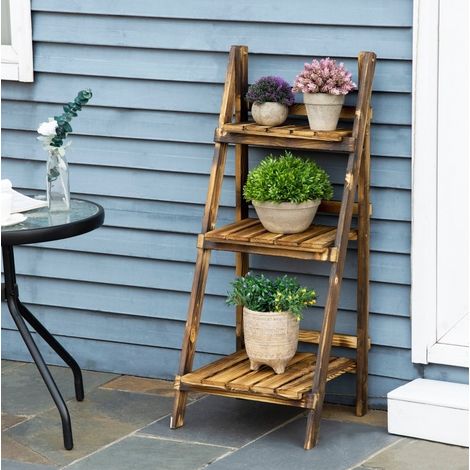 Pflanzenständer 40x37x93 cm braun aus Holz klappbar mit 3 Ebenen (1/4)