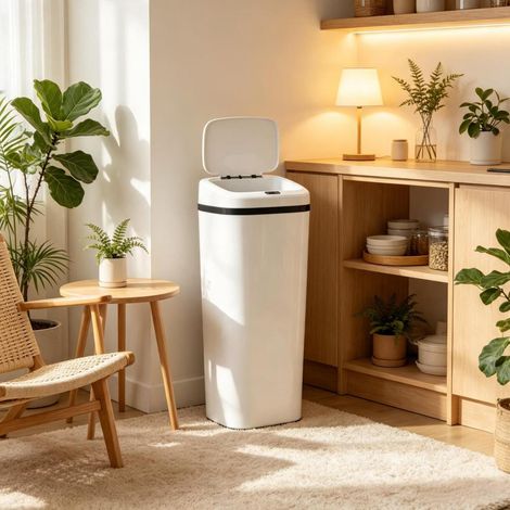 Poubelle de cuisine à capteur 50 L, ouverture en 0,5 s, finition en acier inoxydable peint (1/5)