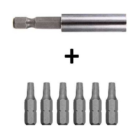 Lot de 2 Portes Embout Magnétique Hexa + 6 Embouts - Embout T15 (1/4)