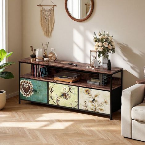 Mobile TV, LED RGB, 3 cassetti, piedi regolabili, Retro e moderno, in legno, Soggiorno e camera, 108 x 29 x 57 cm