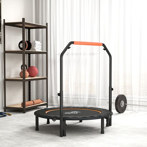 Mini Trampolino Fitness Ø114 cm Pieghevole con Manubrio Regolabile in Altezza, Arancione e Nero (1/5)