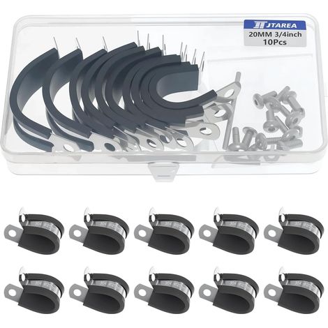 10 Colliers De Serrage 20mm Acier Inoxydable Caoutchouc Avec Vis Pour Tuyau Câble (1/5)