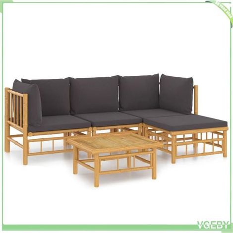 Salon de jardin 5 pcs - FAFEICY - 3155210 - Bambou durable - Conception modulaire - Coussins gris foncé (1/5)