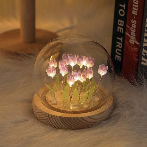 Lampe Tulipe Veilleuse Fleur - Lampe LED Effet Fleurs à Faire Soi-même, 20 Fleurs, Décoration de Table, Bureau, Chambre, Cadeau Fait Main pour Enfants, Filles, Couples, Amis, Femmes, Anniversaire