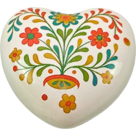 Statuina in ceramica a forma di cuore con fiore - Decorazione colorata e artistica